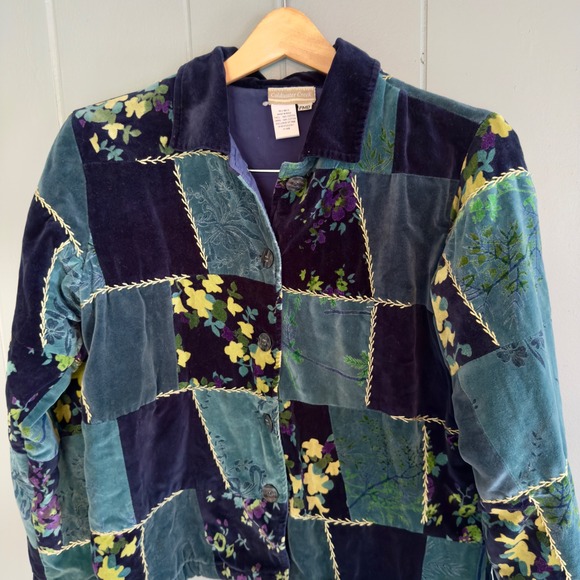 Coldwater Creek Jackets & Blazers - Vtg Velvet Patchwork Jacket Floral Boho Cotton Lined Coldwater Creek Petite Med